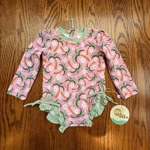 NEW Caden Lane Long Sleeve Rash Guard with Ruffle Bottom Swimsuit 18-24 Months